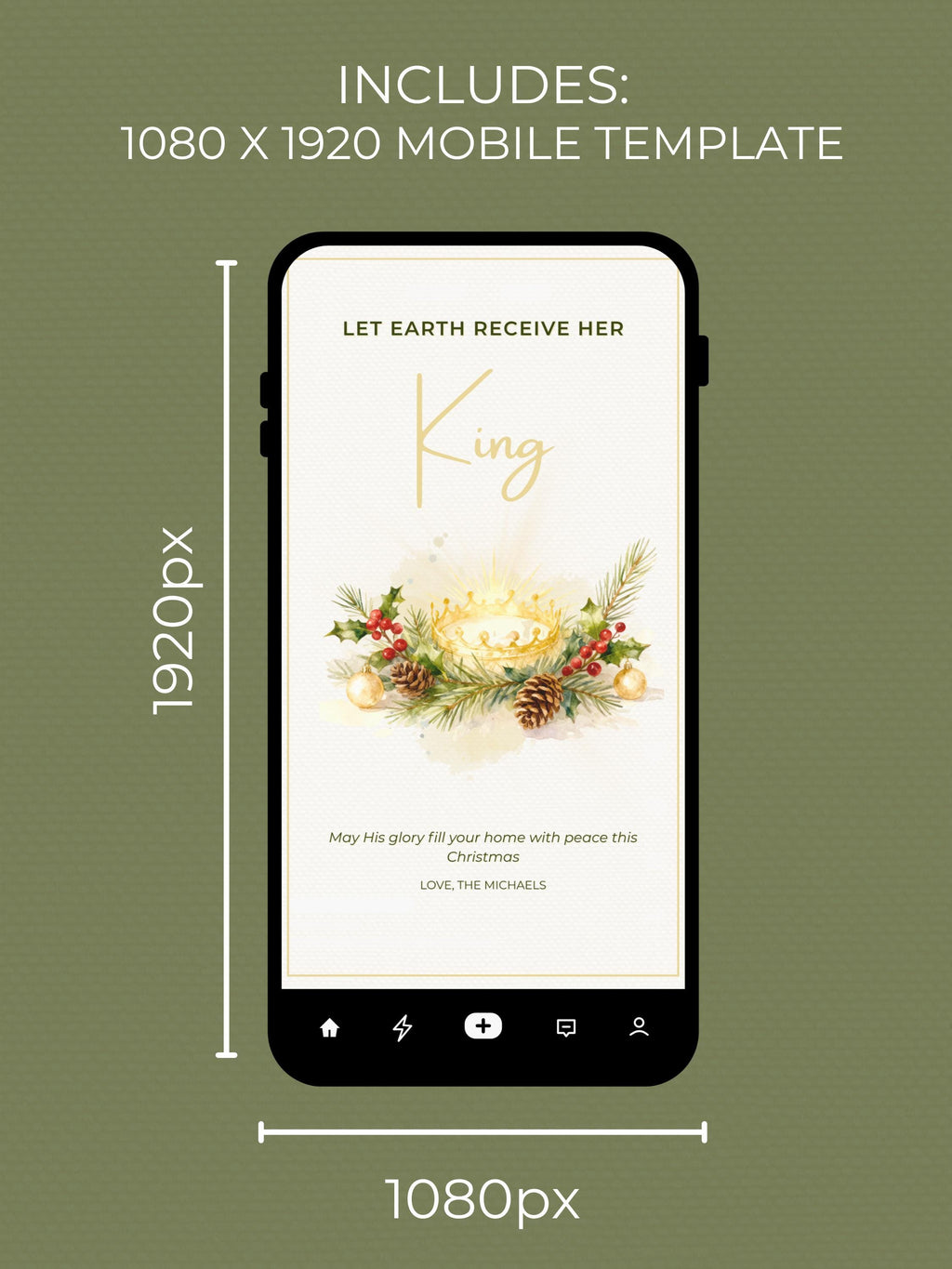 Editable Christian Holiday Christmas Card-Let Earth Receive Her King Golden Crown (Religious Printable Canva Template Digital Download)