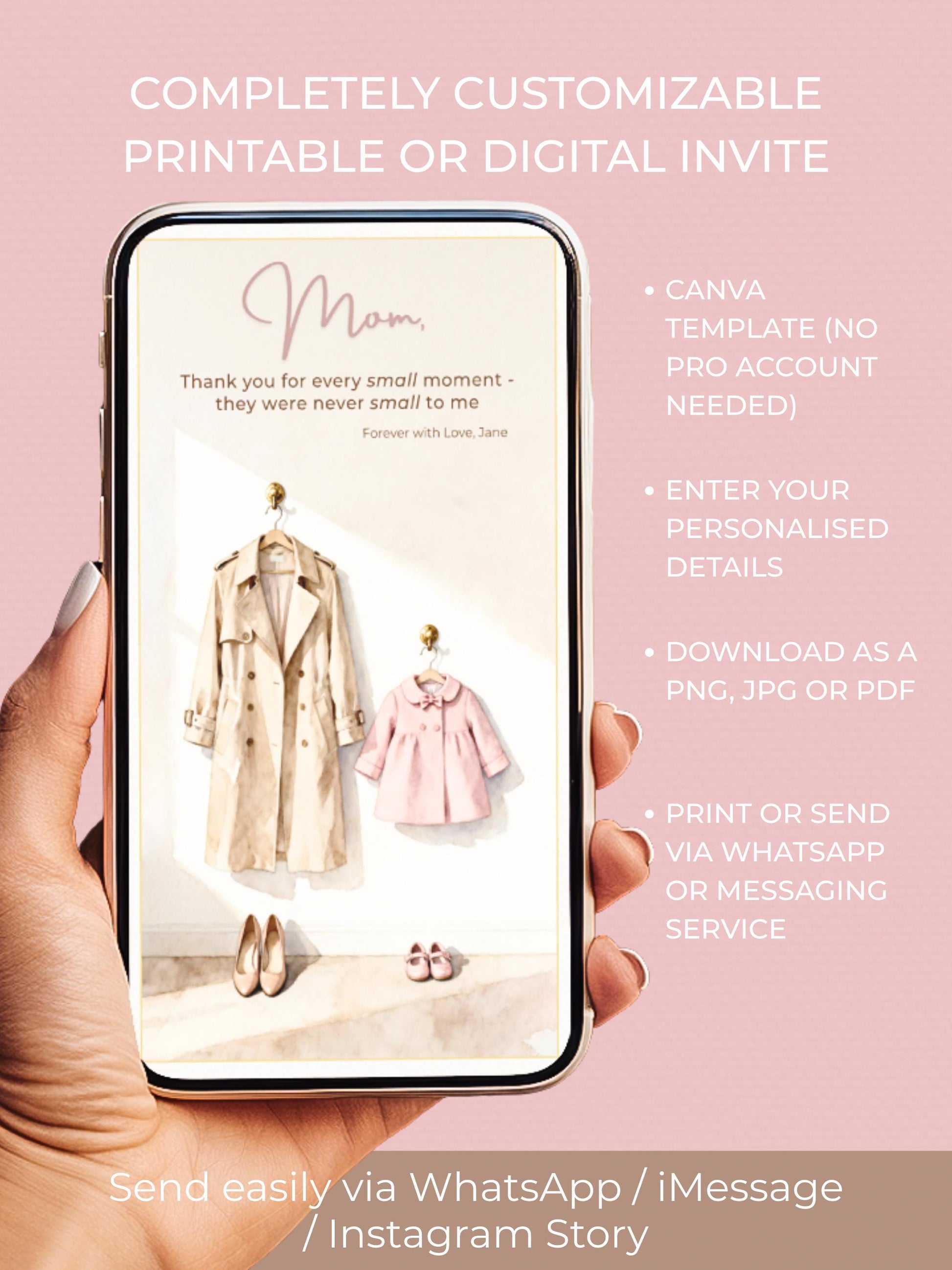 Custom Mother's Day Card from Daughter (Instant Download Editable Canva Template) - Heartfelt Gift for Mom, Grandmother, Parent