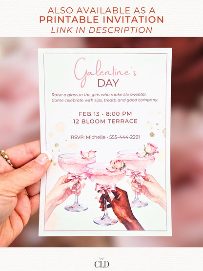 Animated Galentine’s Day Invitation - Pink Cocktail Girls Night Invite (Instant Download Editable Canva Template MP4 WhatsApp Digital Evite)