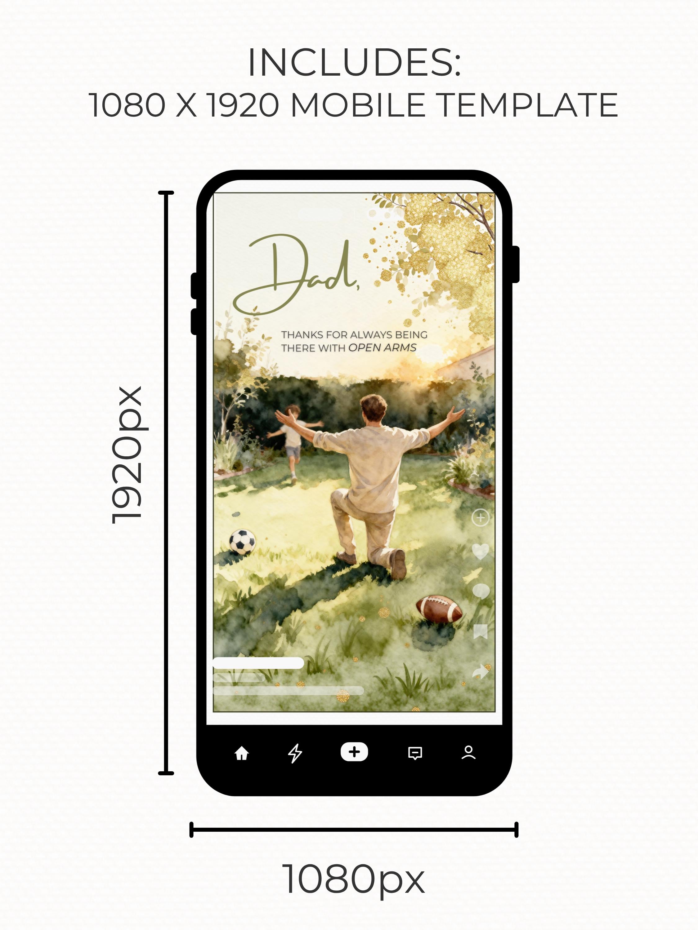 Printable Happy Father's Day Card - Dad and Child Digital Printable Foldable Gift - Sports Themed (Instant Download Canva Template)