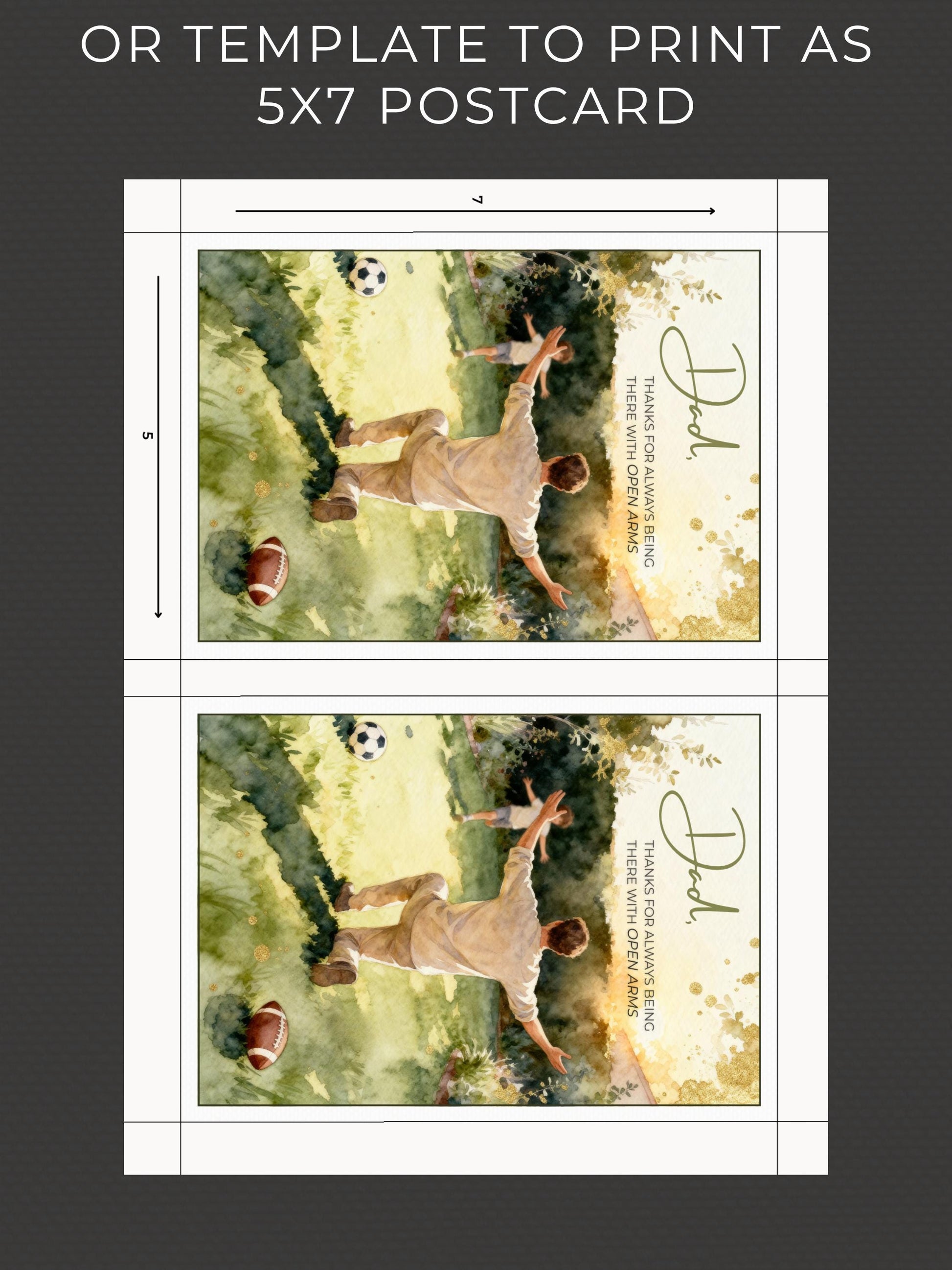 Printable Happy Father's Day Card - Dad and Child Digital Printable Foldable Gift - Sports Themed (Instant Download Canva Template)