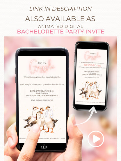 Funny Gaggle Geese Bachelorette Invitation - Hen Party Invite (Editable Instant Digital Download Canva Template) Bridal Shower Evite