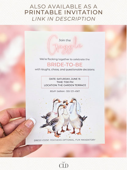 Funny Animated Gaggle Geese Bachelorette Evite- Hen Party Invite (Editable Instant Digital Download Canva Template) Bridal Shower Invitation