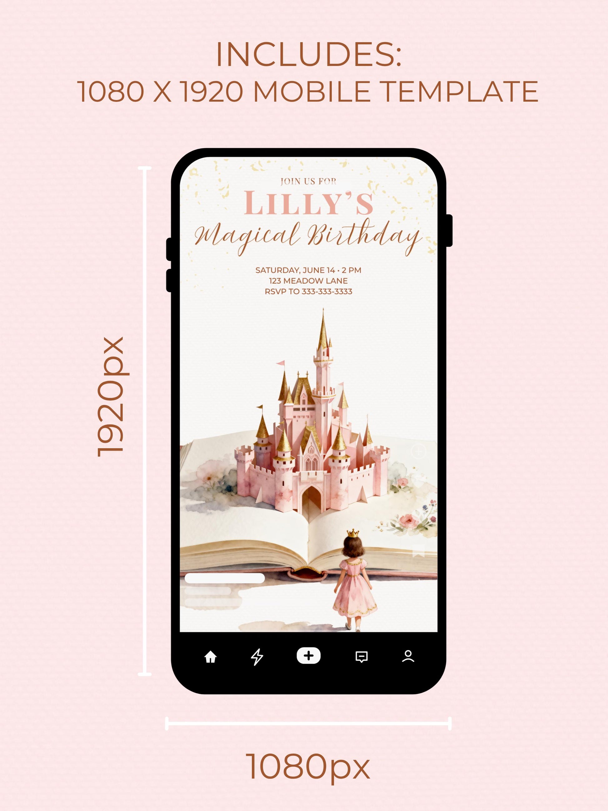 Magical Princess Birthday Invitation - Custom Storybook Castle Printable Girls Party Invite (Instant Download Editable Canva Template)