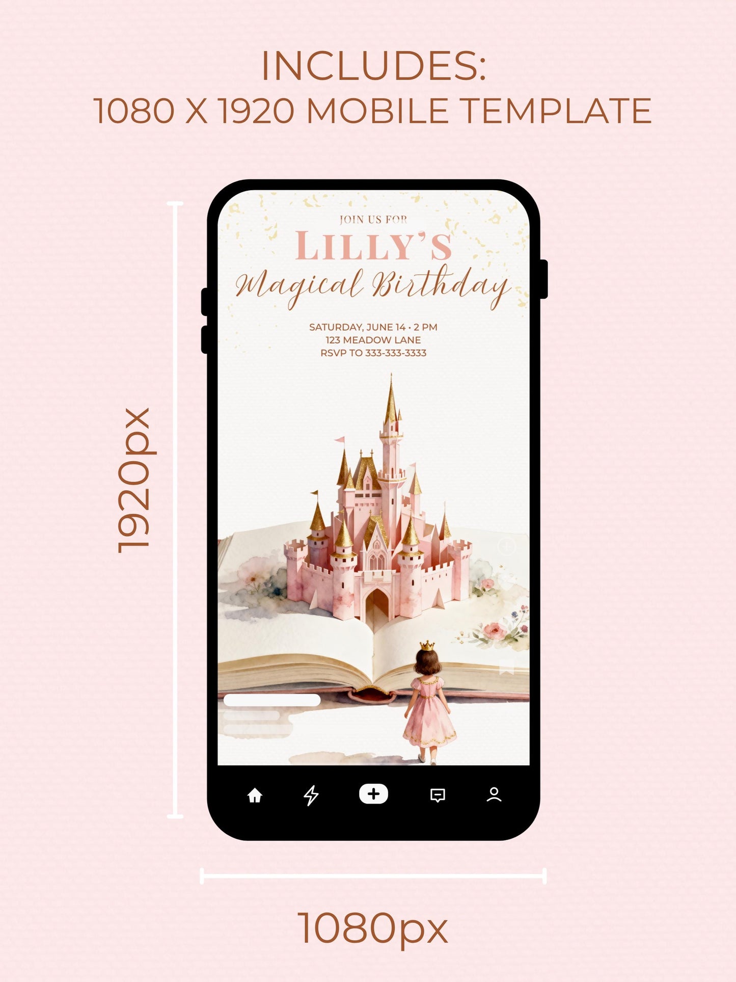 Magical Princess Birthday Invitation - Custom Storybook Castle Printable Girls Party Invite (Instant Download Editable Canva Template)