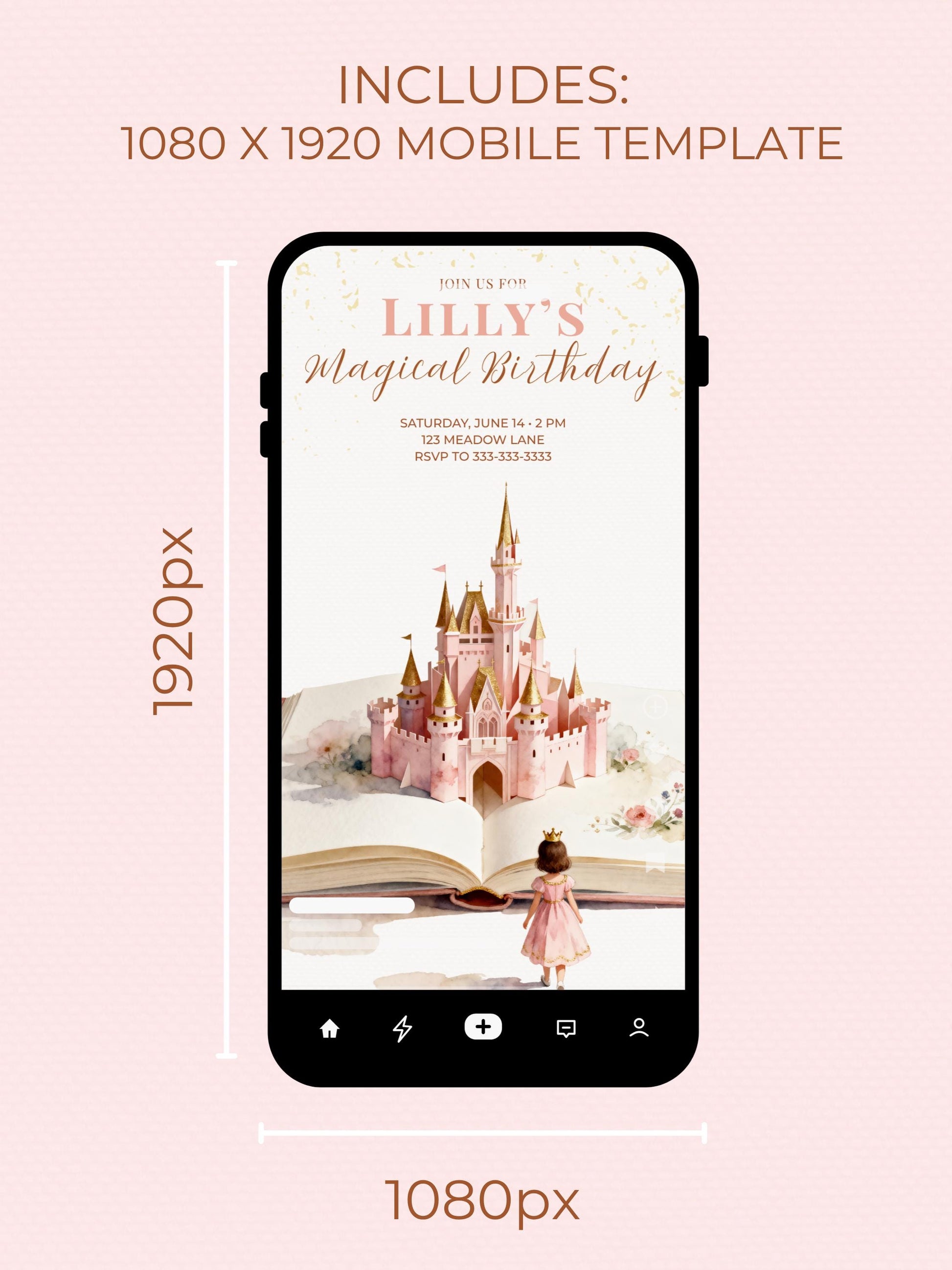 Magical Princess Birthday Invitation - Custom Storybook Castle Printable Girls Party Invite (Instant Download Editable Canva Template)