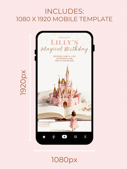 Magical Princess Birthday Invitation - Custom Storybook Castle Printable Girls Party Invite (Instant Download Editable Canva Template)