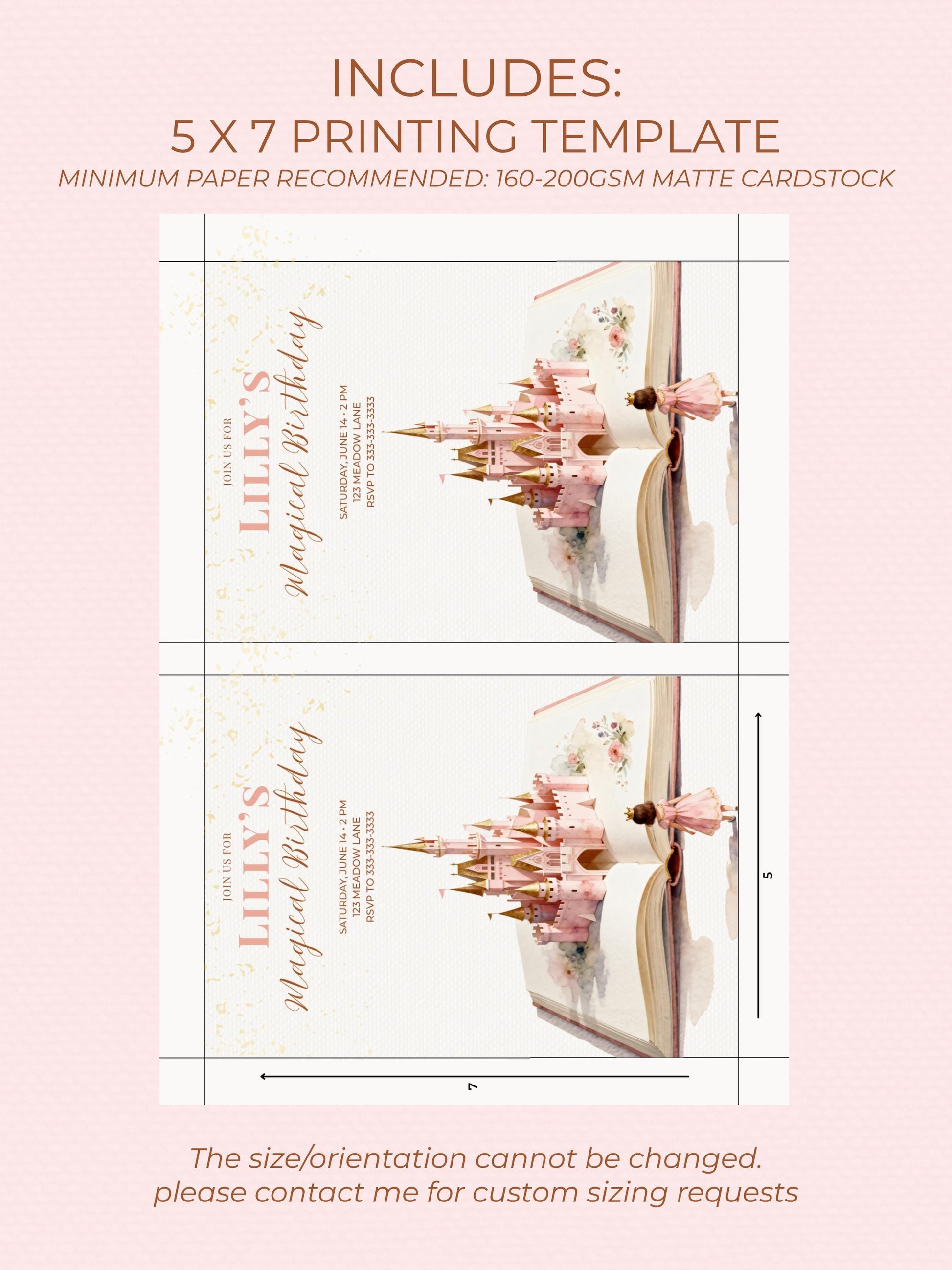 Magical Princess Birthday Invitation - Custom Storybook Castle Printable Girls Party Invite (Instant Download Editable Canva Template)