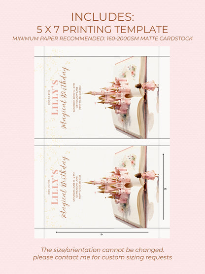 Magical Princess Birthday Invitation - Custom Storybook Castle Printable Girls Party Invite (Instant Download Editable Canva Template)