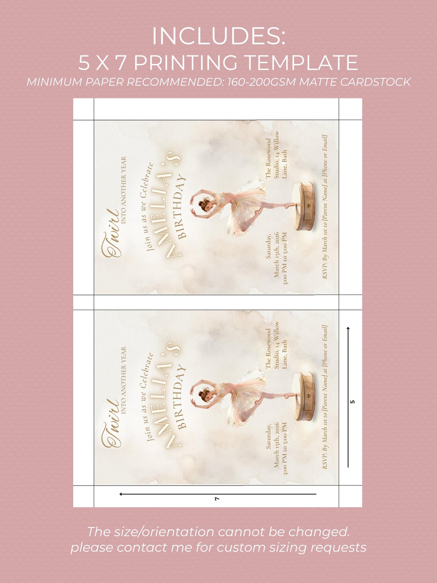 Ballerina Birthday Invitation-Dance Kids Party Invite (Custom Instant Download Canva Template) Elegant Music Box Ballet Girl Evite