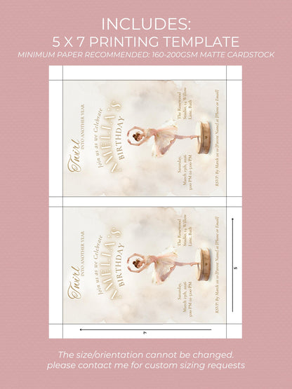 Ballerina Birthday Invitation-Dance Kids Party Invite (Custom Instant Download Canva Template) Elegant Music Box Ballet Girl Evite