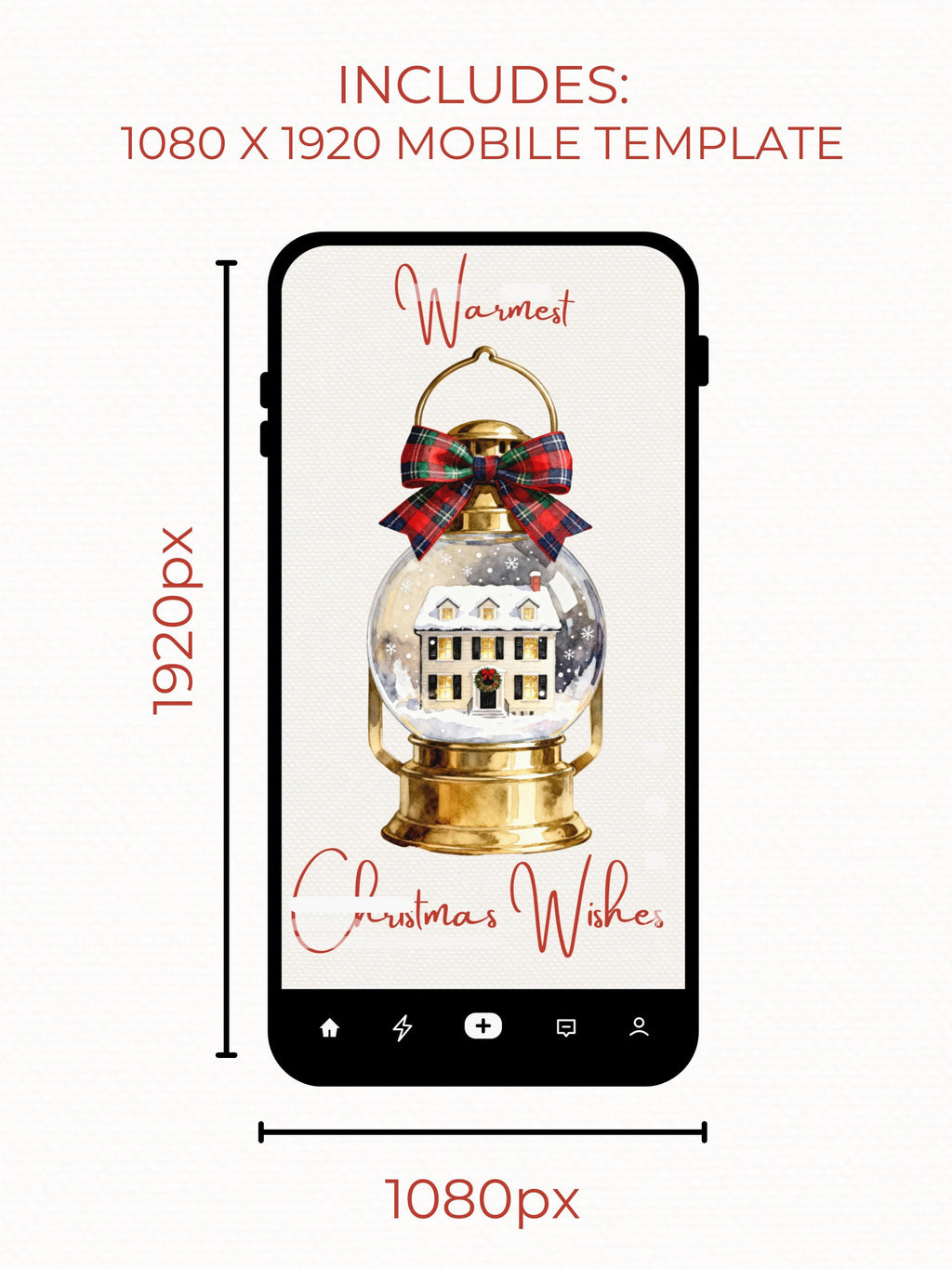 Printable Lantern Snow Globe Christmas Card - Custom Editable Vintage Snow Village Festive Greetings (Instant Download Canva Template)