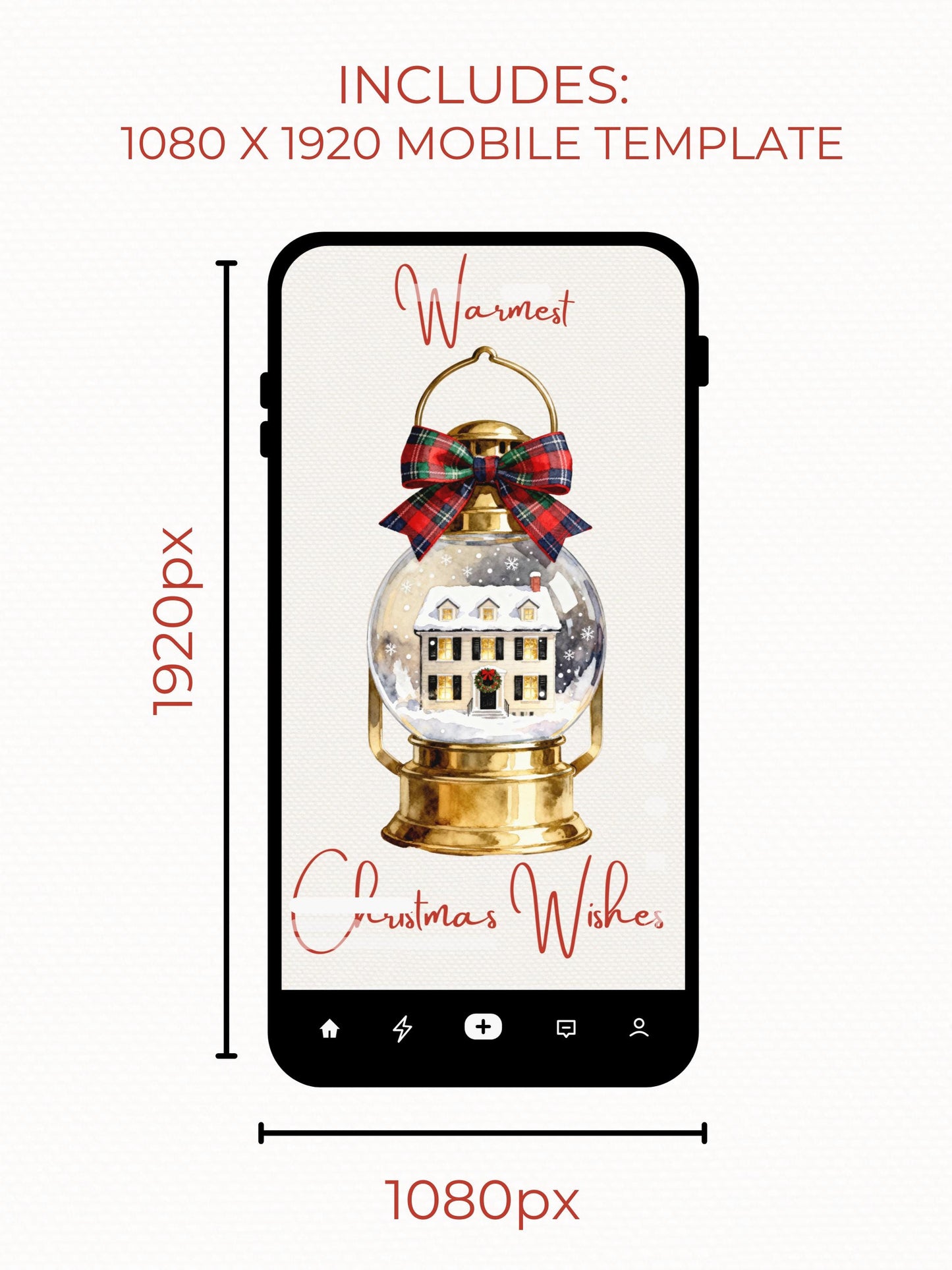 Printable Lantern Snow Globe Christmas Card - Custom Editable Vintage Snow Village Festive Greetings (Instant Download Canva Template)