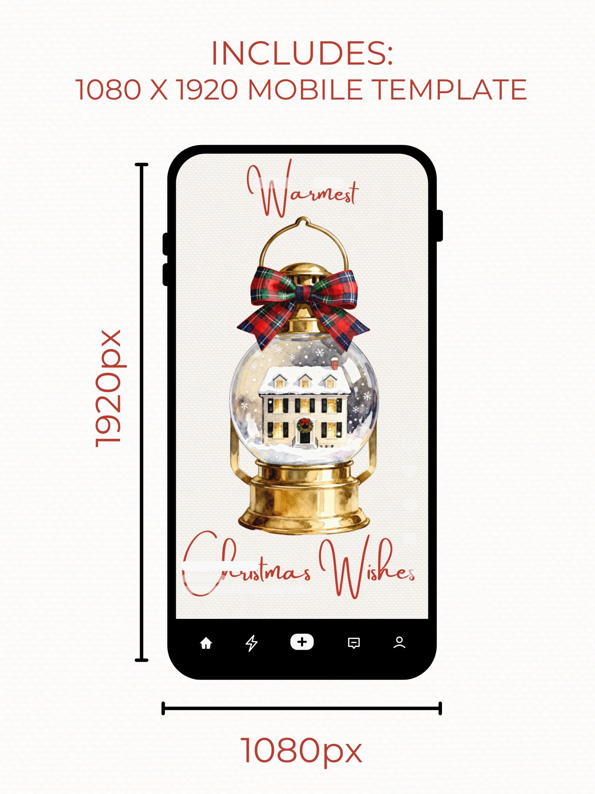 Printable Lantern Snow Globe Christmas Card - Custom Editable Vintage Snow Village Festive Greetings (Instant Download Canva Template)