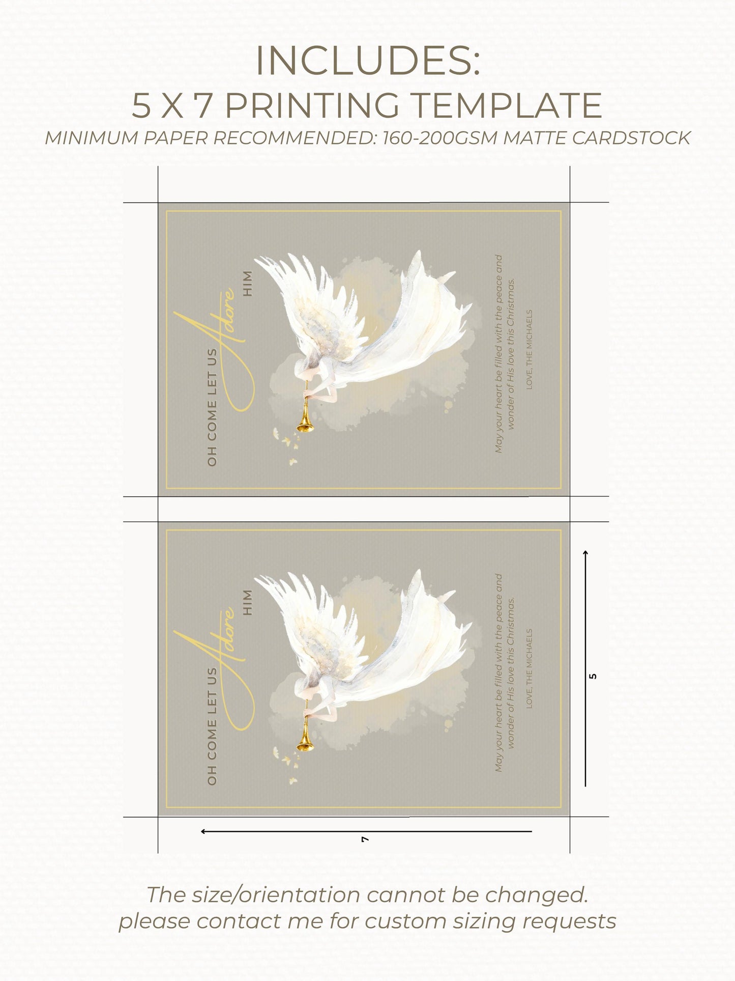 Editable Angel Christmas Card Template, Oh Come Let Us Adore Him Christian, Modern Watercolor Faith Holiday Instant Download Canva Template
