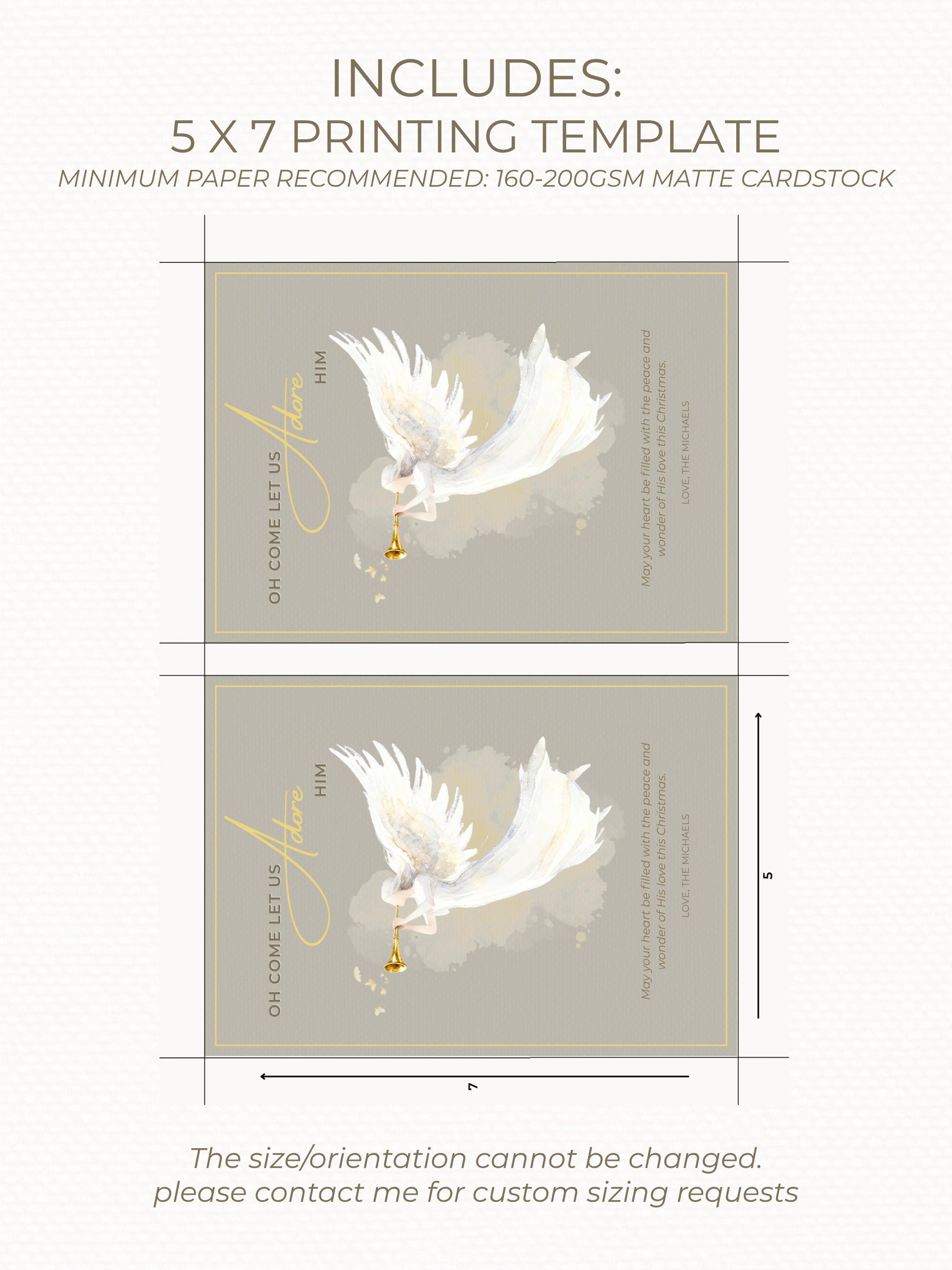 Editable Angel Christmas Card Template, Oh Come Let Us Adore Him Christian, Modern Watercolor Faith Holiday Instant Download Canva Template