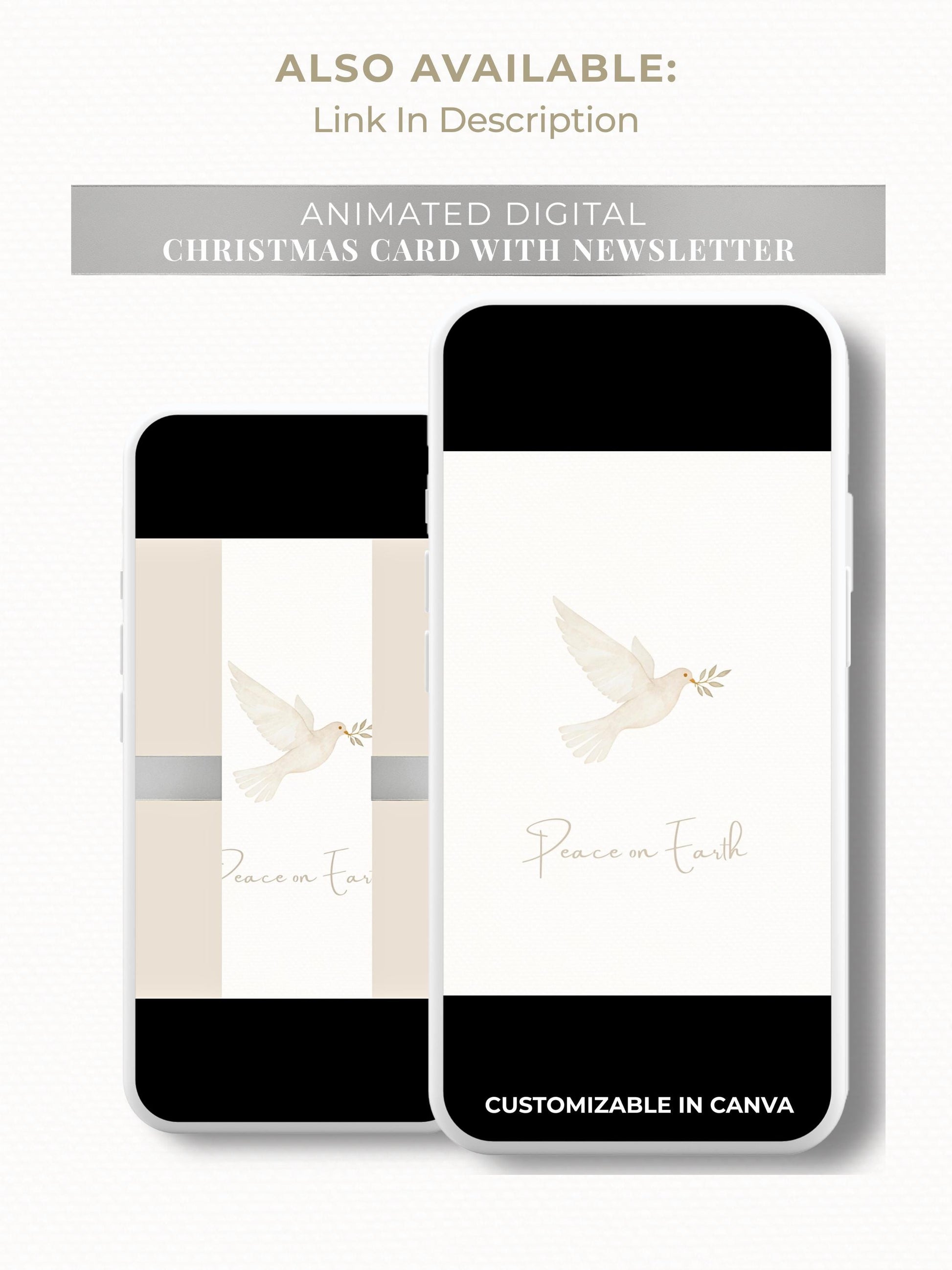 Editable Christmas Card with Newsletter - Christian Peace on Earth Dove Canva Template, Printable or Digital Holiday Greeting