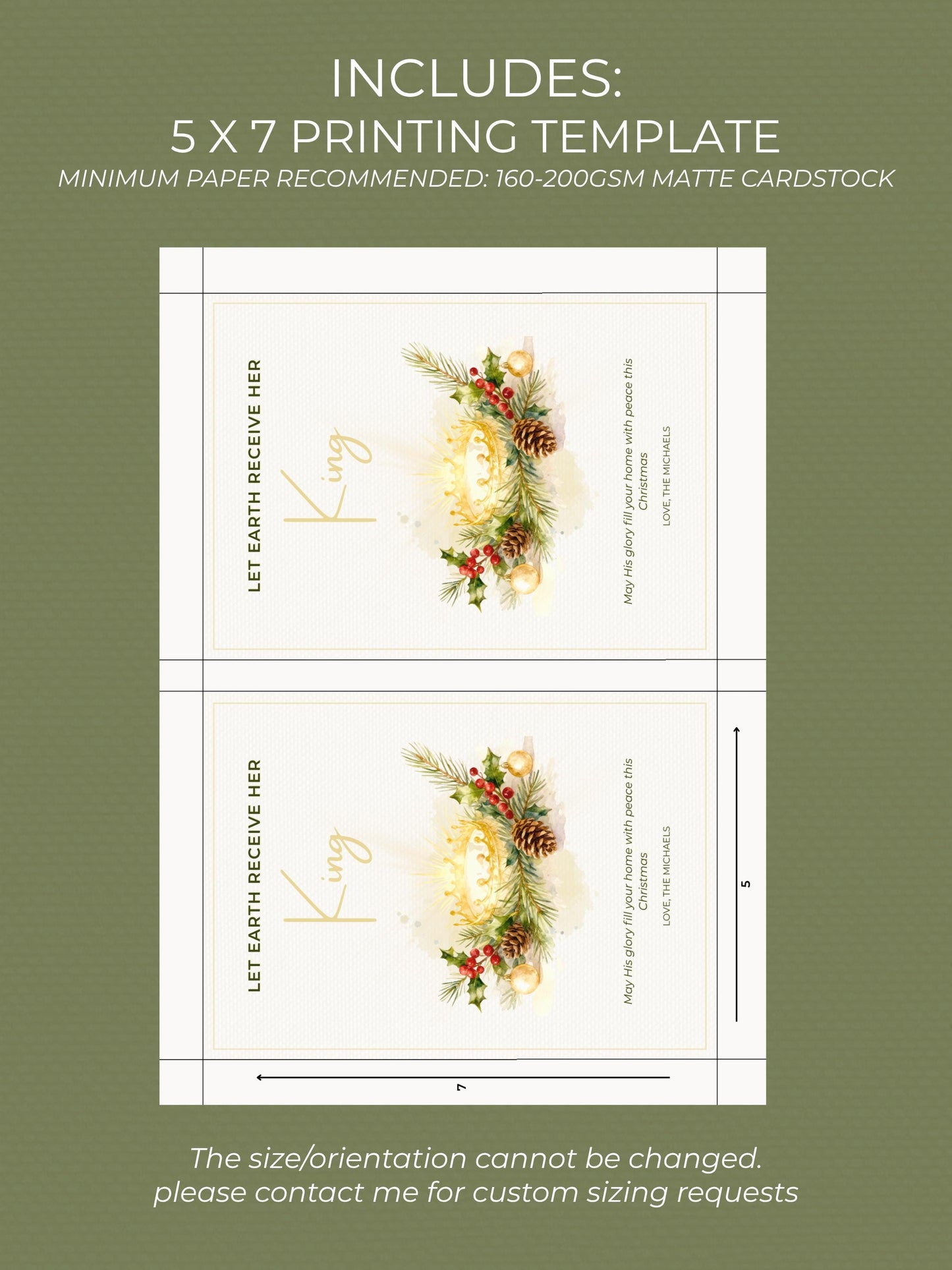 Editable Christian Holiday Christmas Card-Let Earth Receive Her King Golden Crown (Religious Printable Canva Template Digital Download)