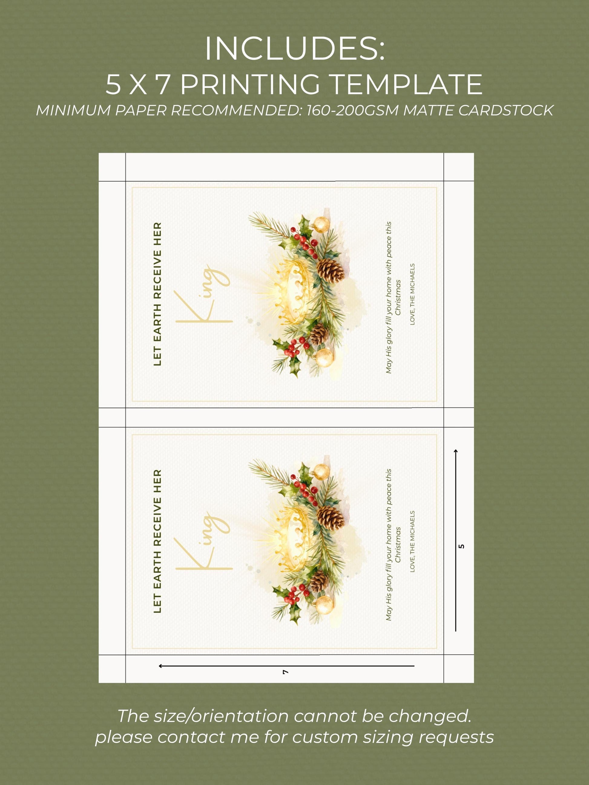 Editable Christian Holiday Christmas Card-Let Earth Receive Her King Golden Crown (Religious Printable Canva Template Digital Download)