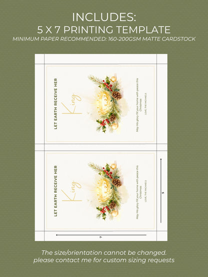 Editable Christian Holiday Christmas Card-Let Earth Receive Her King Golden Crown (Religious Printable Canva Template Digital Download)