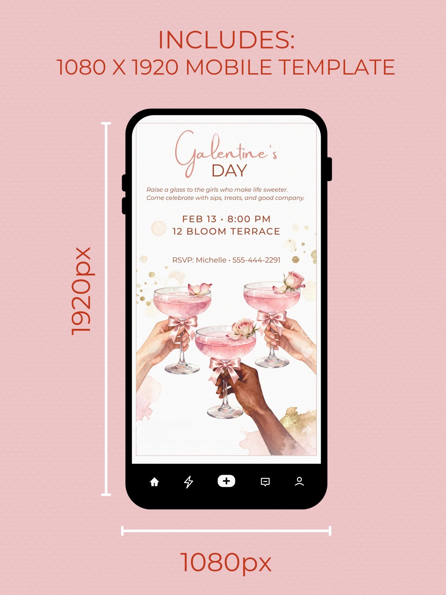 Custom Galentine’s Day Invitation - Pink Cocktail Girls Night - Valentines Party Evite (Editable Instant Download Canva Template)