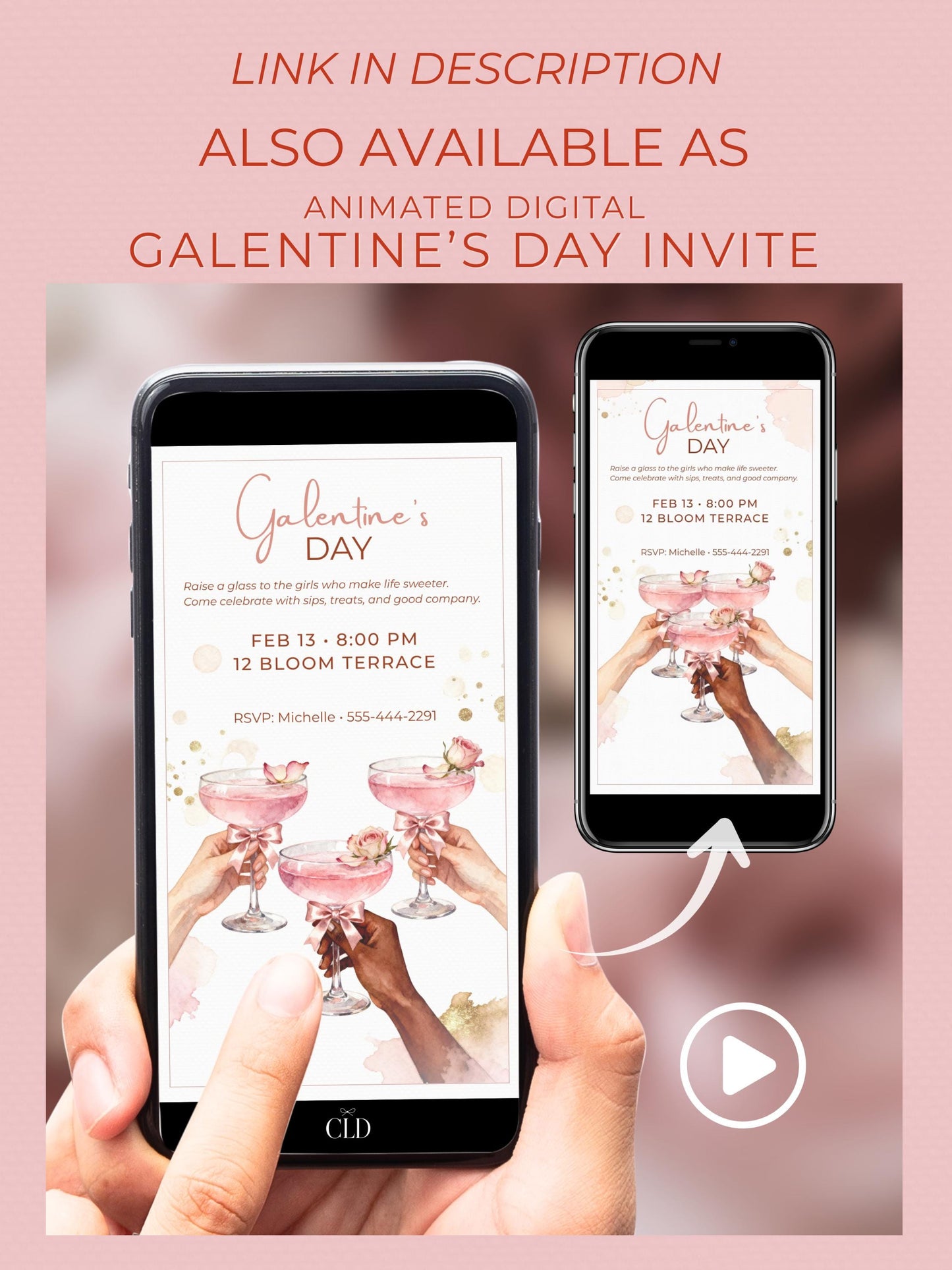 Custom Galentine’s Day Invitation - Pink Cocktail Girls Night - Valentines Party Evite (Editable Instant Download Canva Template)