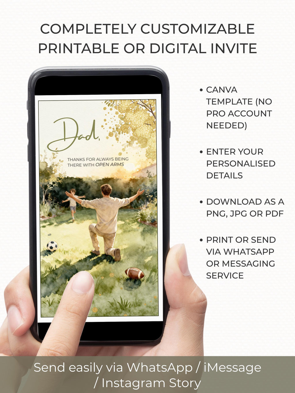 Printable Happy Father's Day Card - Dad and Child Digital Printable Foldable Gift - Sports Themed (Instant Download Canva Template)