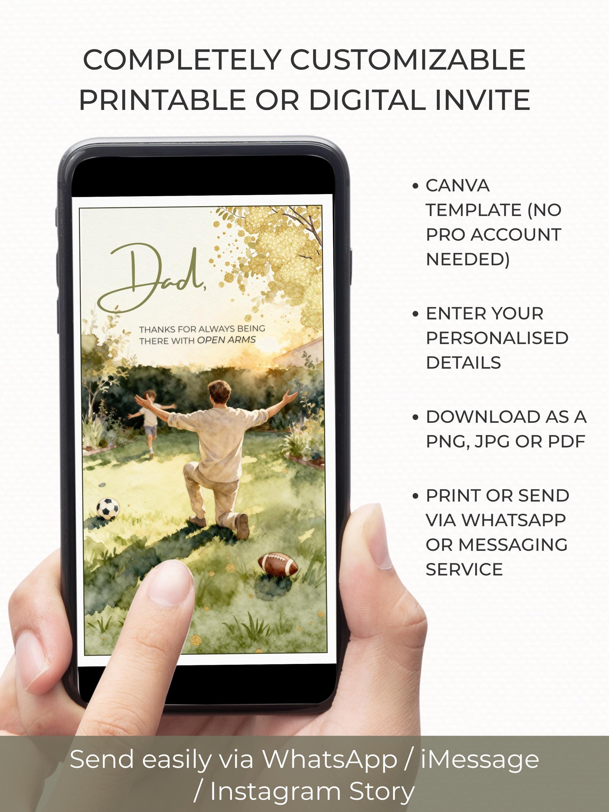 Printable Happy Father's Day Card - Dad and Child Digital Printable Foldable Gift - Sports Themed (Instant Download Canva Template)