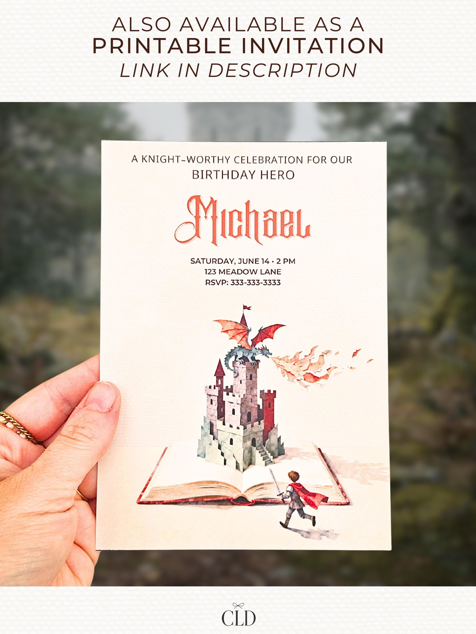 Knight Birthday Video Invite for Kids – Custom Fantasy Storybook Castle Pop-Up Invitation (Editable Instant Download Canva Template Evite)