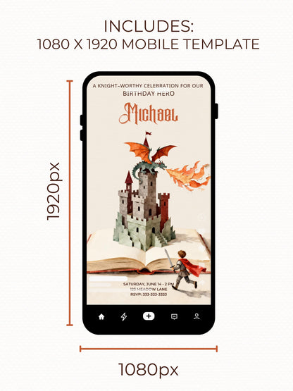 Printable Knight Birthday Party Invite for Kids - Custom Fantasy Storybook Castle Invitation (Instant Download Canva Template Evite)