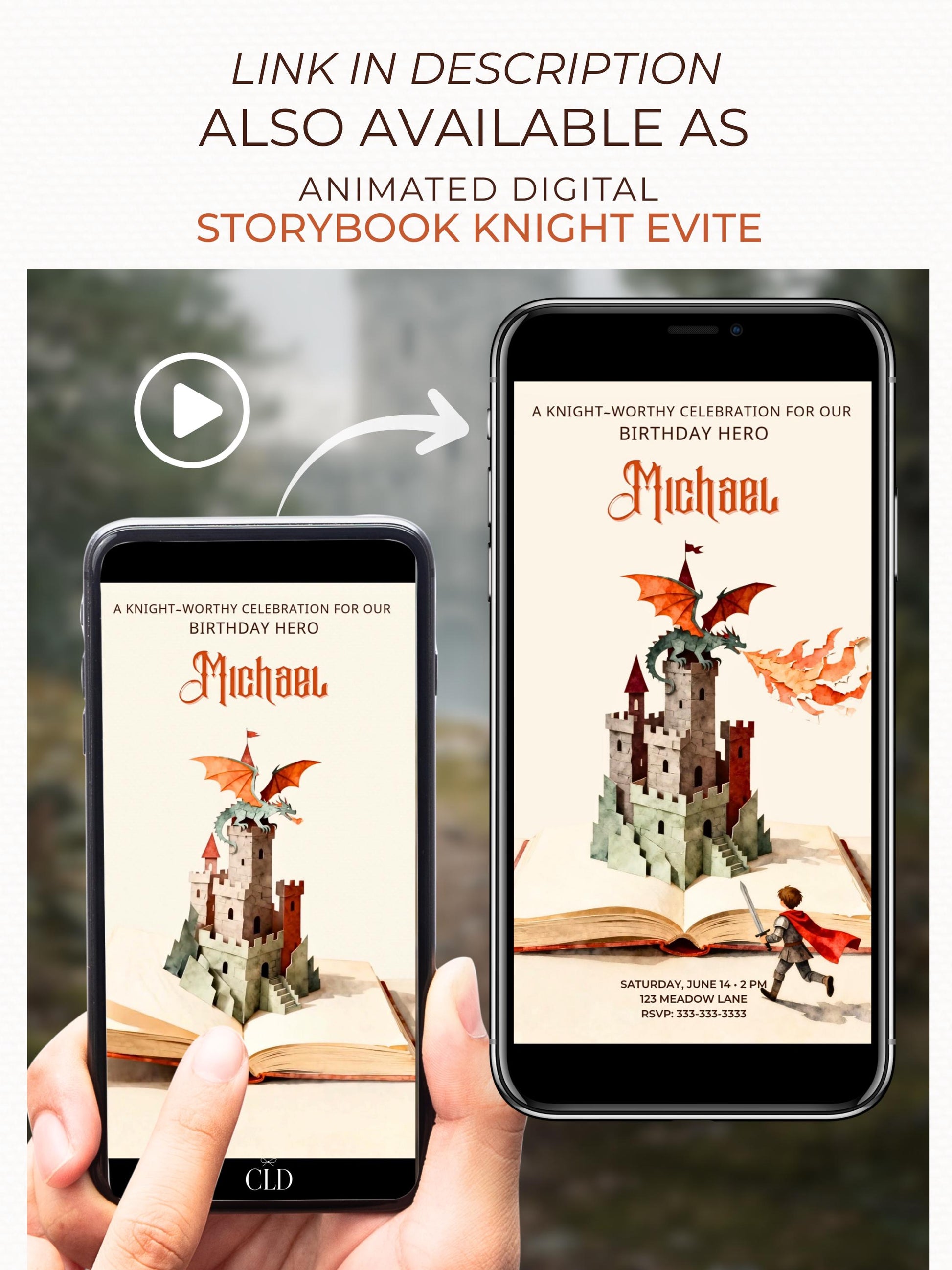 Printable Knight Birthday Party Invite for Kids - Custom Fantasy Storybook Castle Invitation (Instant Download Canva Template Evite)