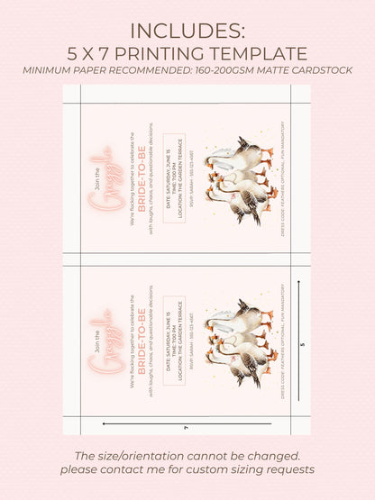 Funny Gaggle Geese Bachelorette Invitation - Hen Party Invite (Editable Instant Digital Download Canva Template) Bridal Shower Evite