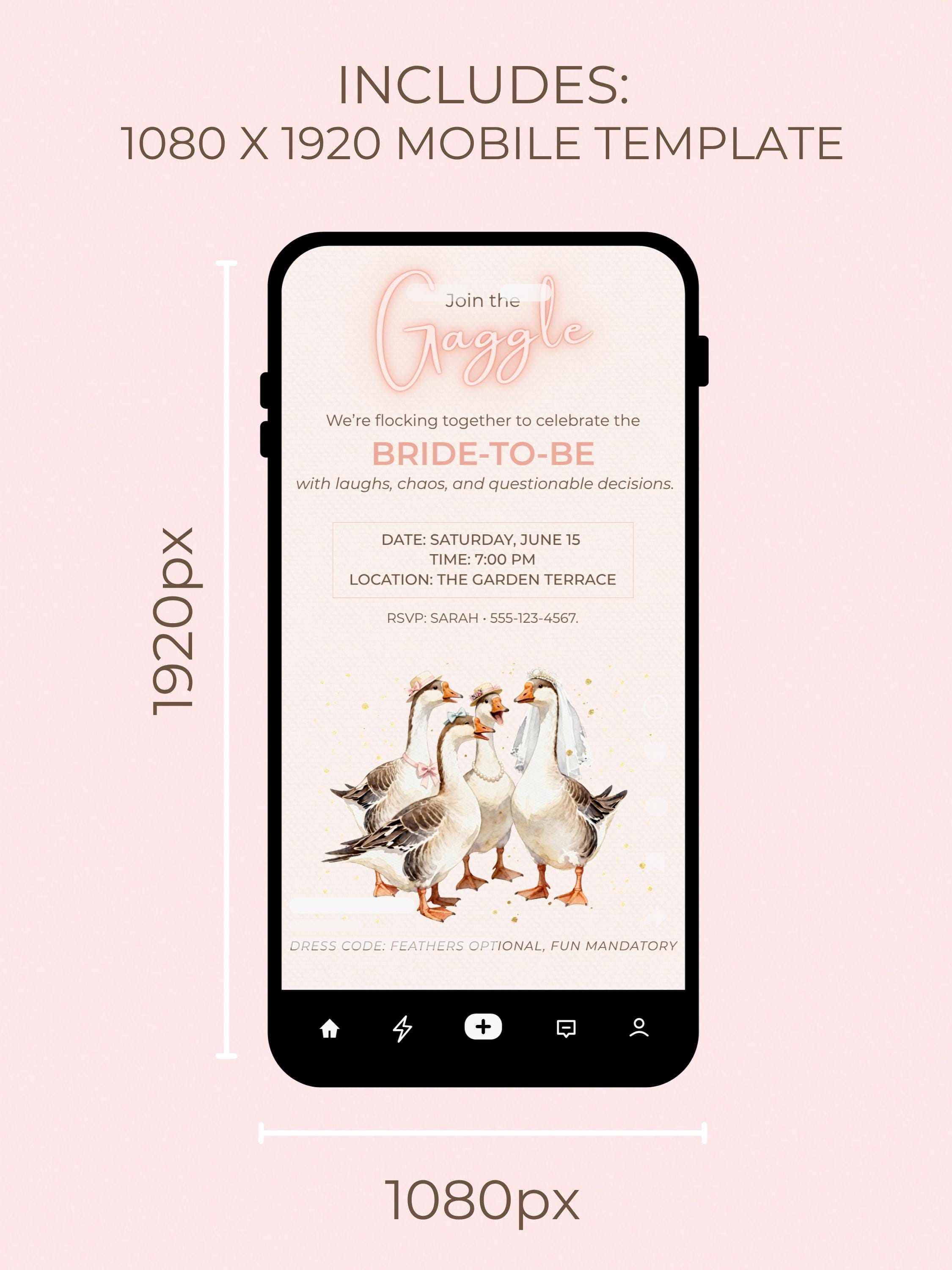 Funny Gaggle Geese Bachelorette Invitation - Hen Party Invite (Editable Instant Digital Download Canva Template) Bridal Shower Evite