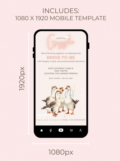 Funny Gaggle Geese Bachelorette Invitation - Hen Party Invite (Editable Instant Digital Download Canva Template) Bridal Shower Evite