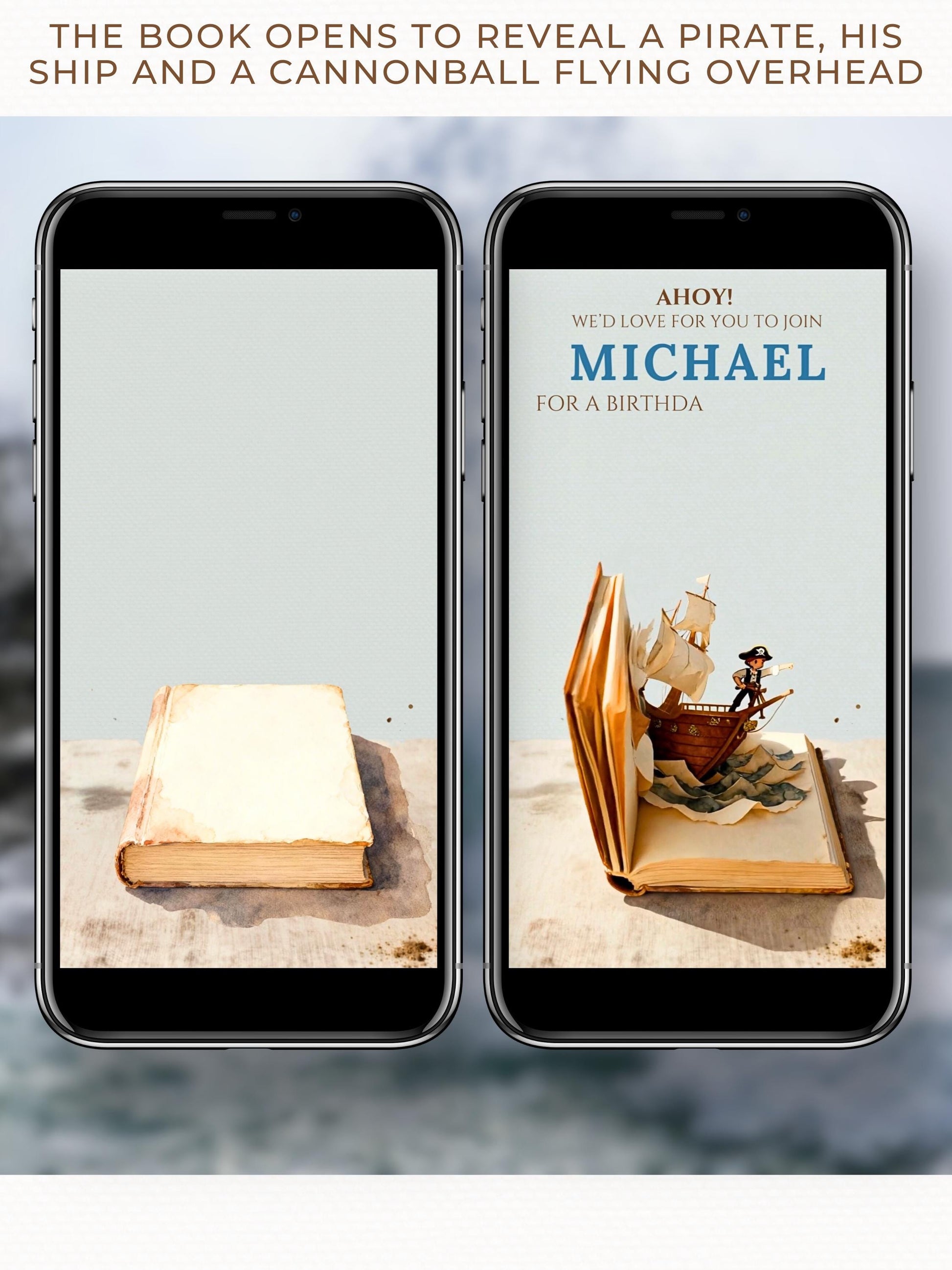 Animated Pirate Birthday Evite, Custom Storybook Pop-Up Ship, Digital Invitation for Kids (Editable Instant Download Canva Template Invite)