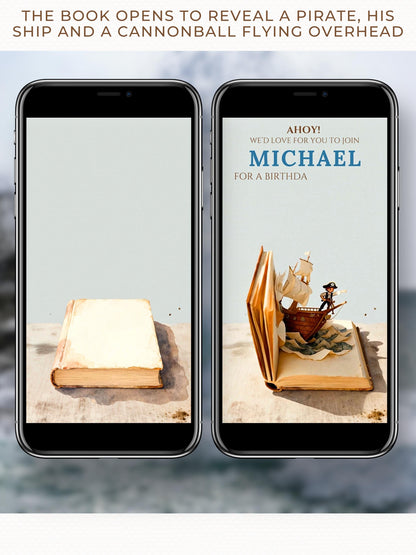 Animated Pirate Birthday Evite, Custom Storybook Pop-Up Ship, Digital Invitation for Kids (Editable Instant Download Canva Template Invite)