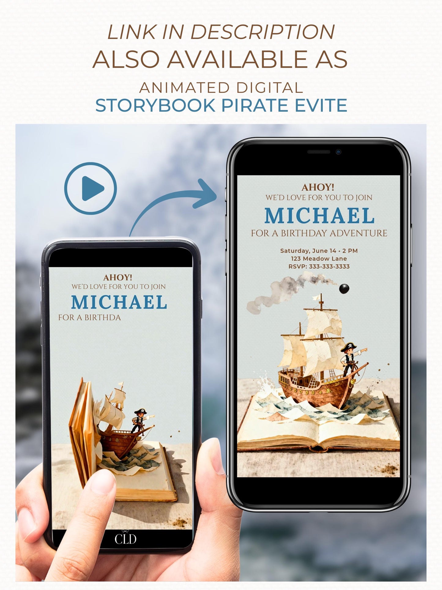 Printable Pirate Birthday Party Invitation - Custom Storybook Ship, Digital Evite for Kids (Editable Instant Download Canva Template Invite)