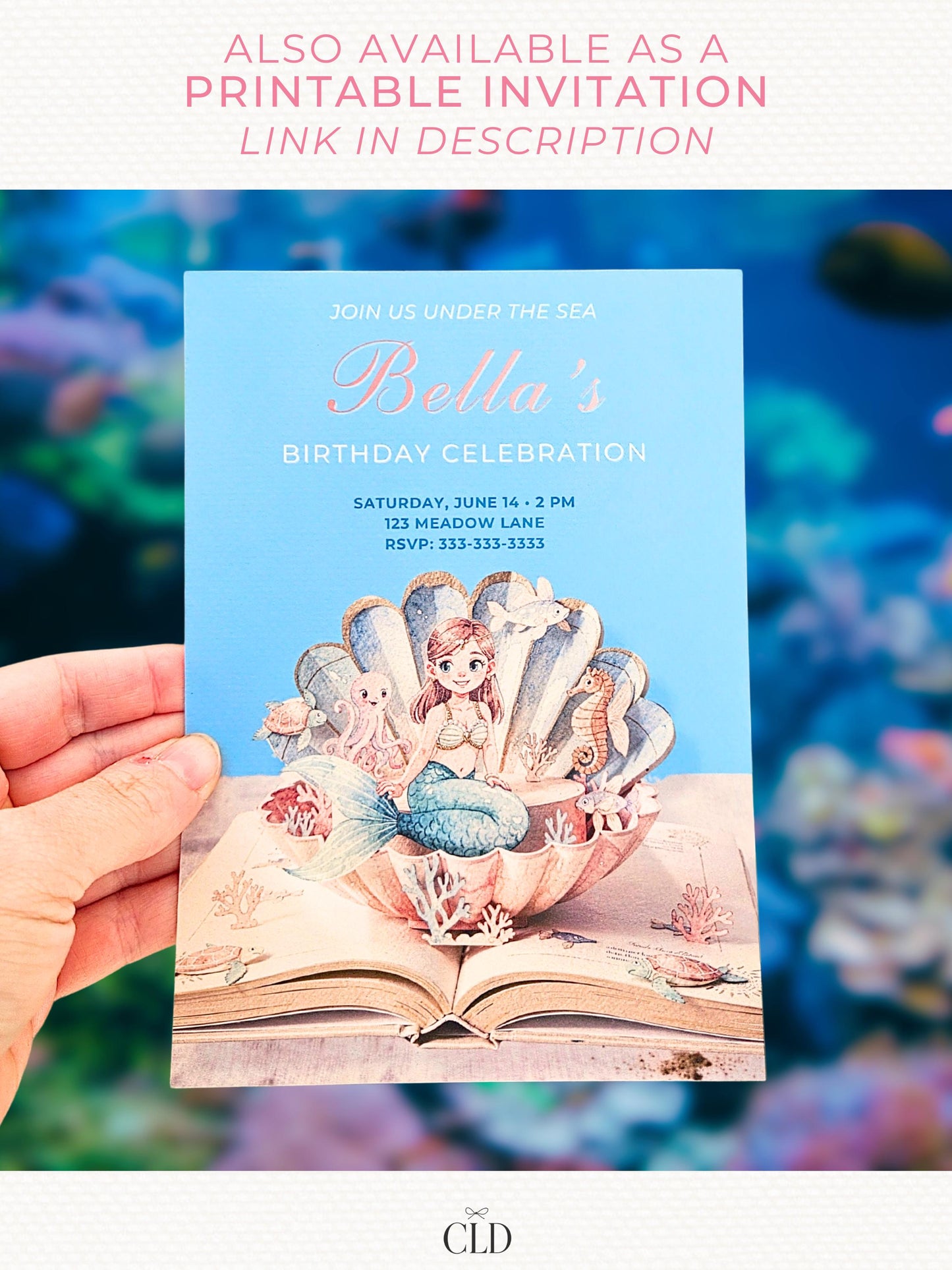 Animated Mermaid Birthday Evite - Digital Custom Storybook Under the Sea Invitation (Editable Instant Download Canva Template Invite)