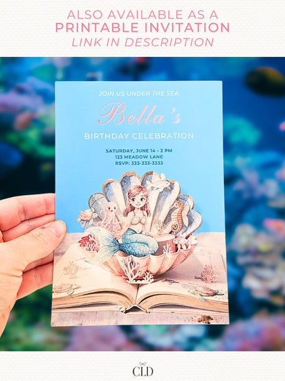 Animated Mermaid Birthday Evite - Digital Custom Storybook Under the Sea Invitation (Editable Instant Download Canva Template Invite)