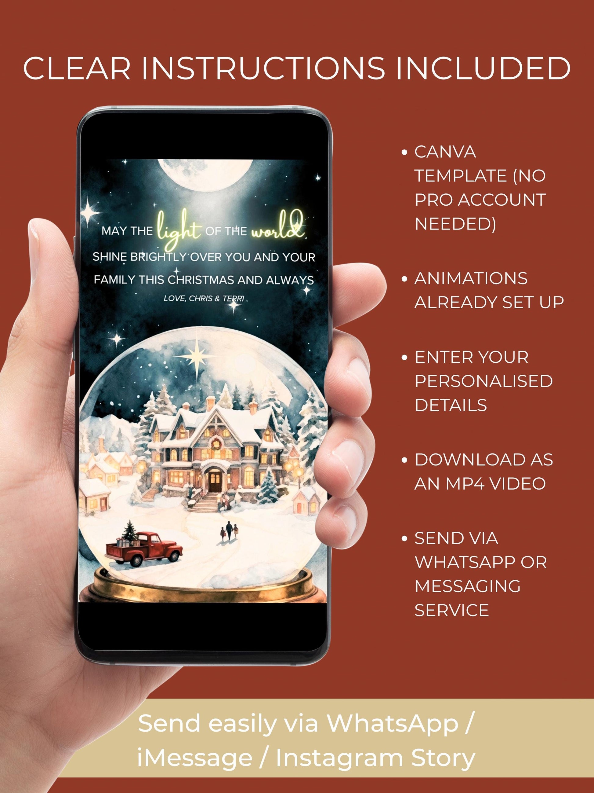 Animated Digital Christmas Snowglobe Card - Magical Digital Christian Custom Instant Download Canva Template