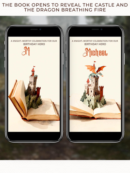 Knight Birthday Video Invite for Kids – Custom Fantasy Storybook Castle Pop-Up Invitation (Editable Instant Download Canva Template Evite)