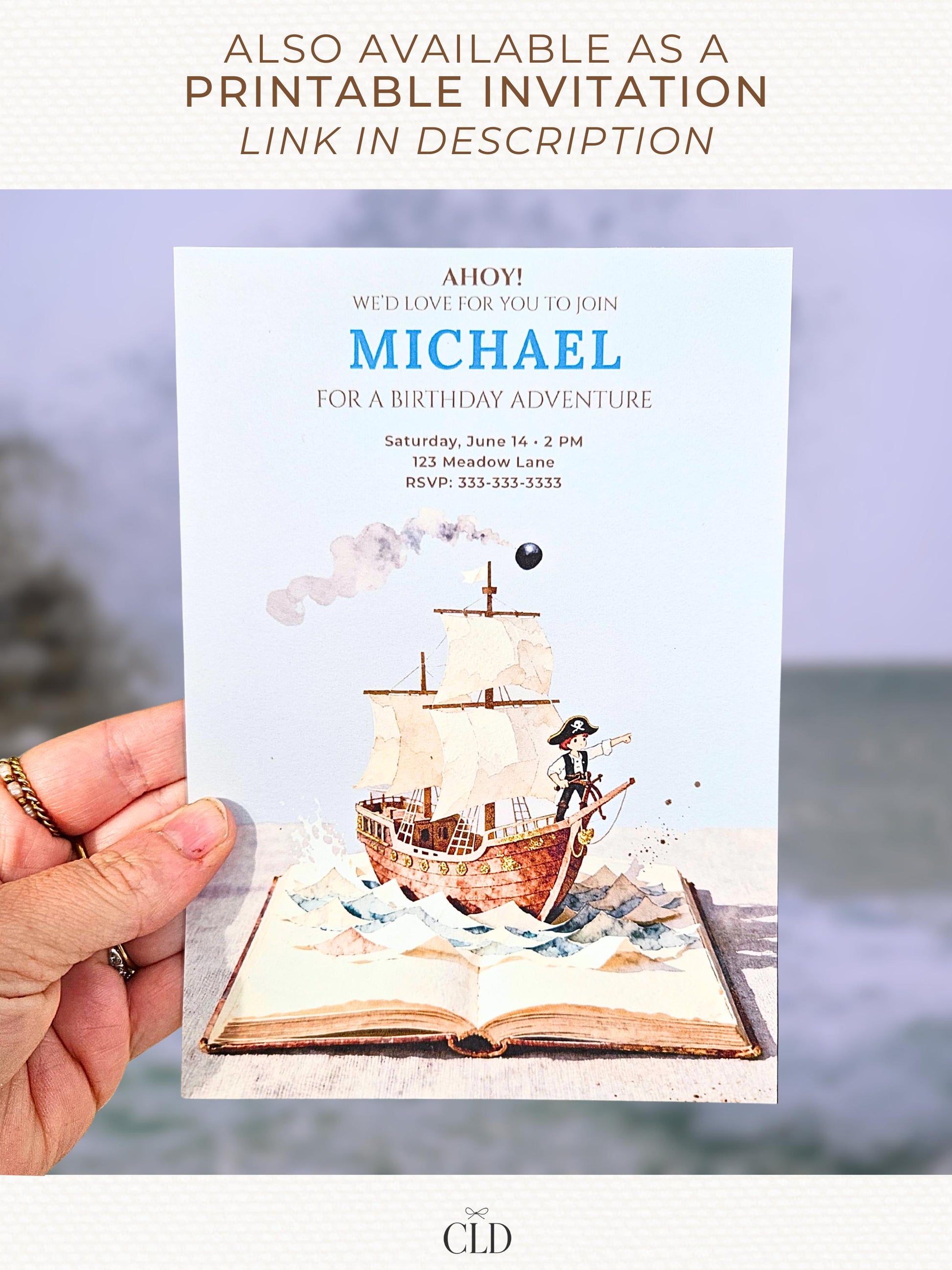 Animated Pirate Birthday Evite, Custom Storybook Pop-Up Ship, Digital Invitation for Kids (Editable Instant Download Canva Template Invite)
