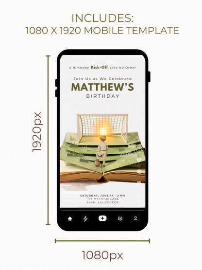 Printable Soccer Birthday Invitation - Custom Storybook Football Party Invite (Digital Instant Download Editable Canva Evite for Kids)