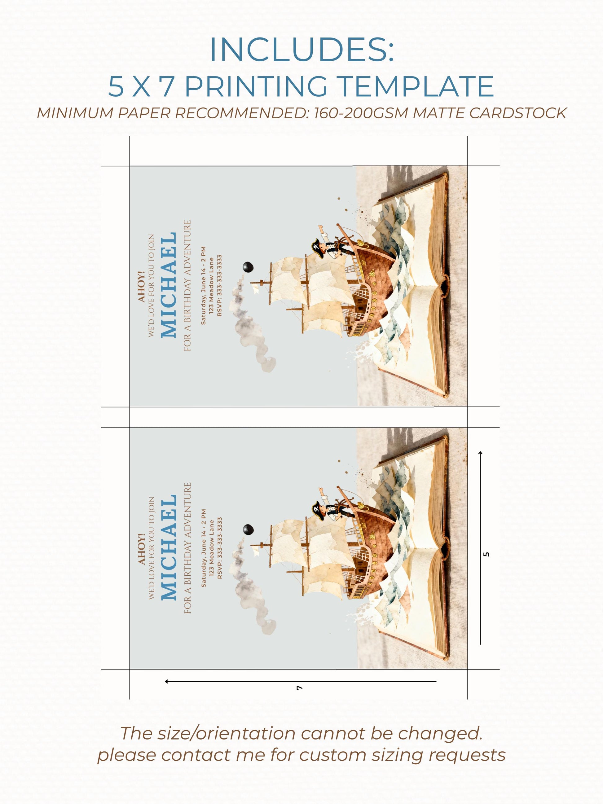 Printable Pirate Birthday Party Invitation - Custom Storybook Ship, Digital Evite for Kids (Editable Instant Download Canva Template Invite)