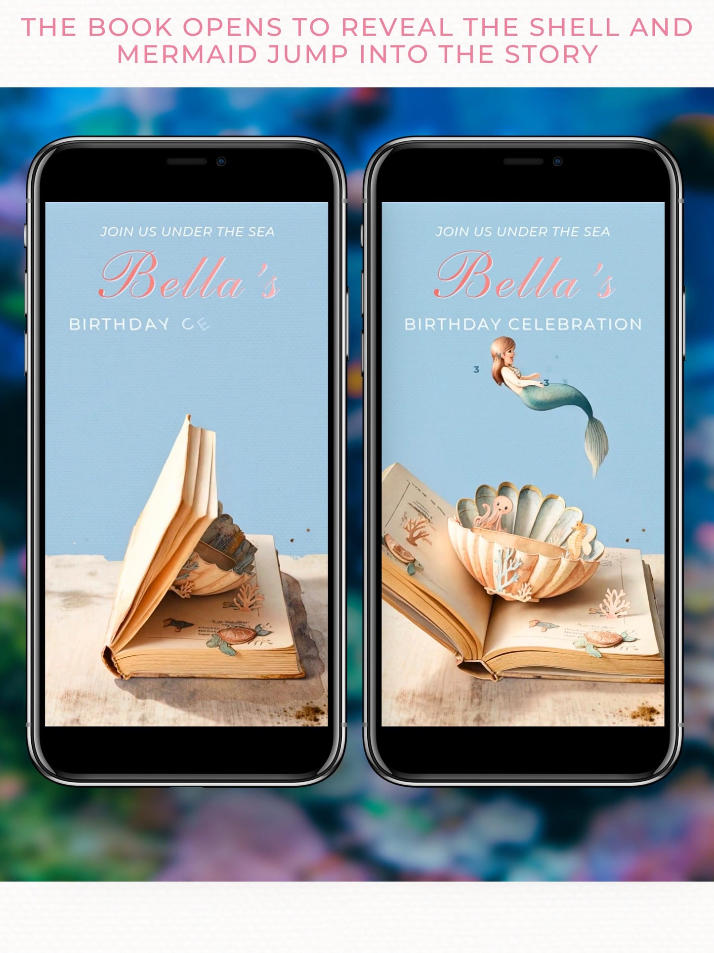 Animated Mermaid Birthday Evite - Digital Custom Storybook Under the Sea Invitation (Editable Instant Download Canva Template Invite)