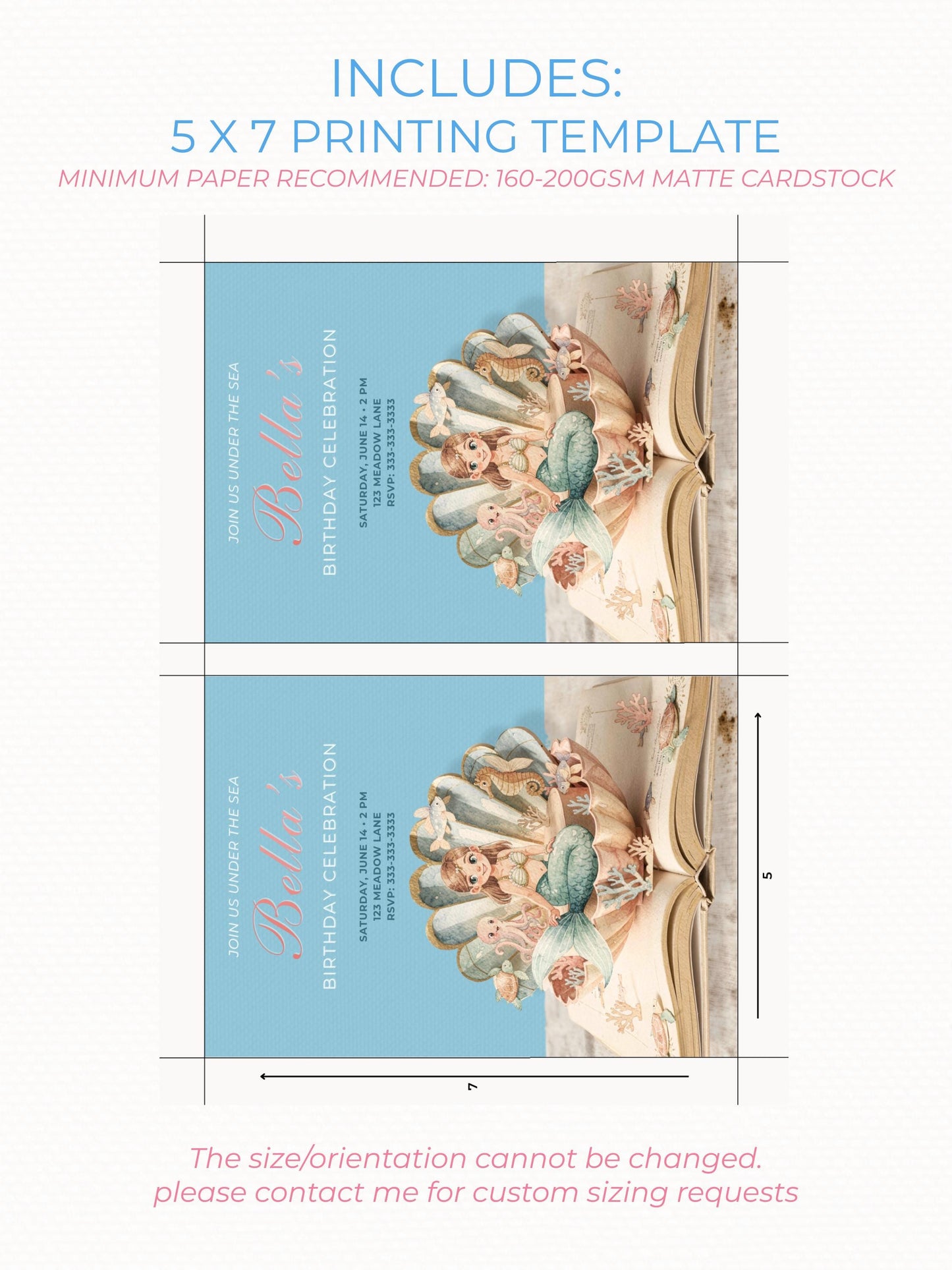 Printable Mermaid Birthday Invite - Digital Custom Storybook Under the Sea Party Invitation (Editable Instant Download Canva Template Evite)