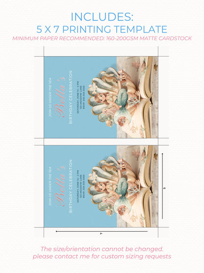 Printable Mermaid Birthday Invite - Digital Custom Storybook Under the Sea Party Invitation (Editable Instant Download Canva Template Evite)