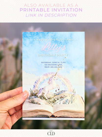 Animated Unicorn Birthday Evite - Custom Storybook Magical Rainbow Party Invitation (Instant Download Editable Canva Digital Invite)