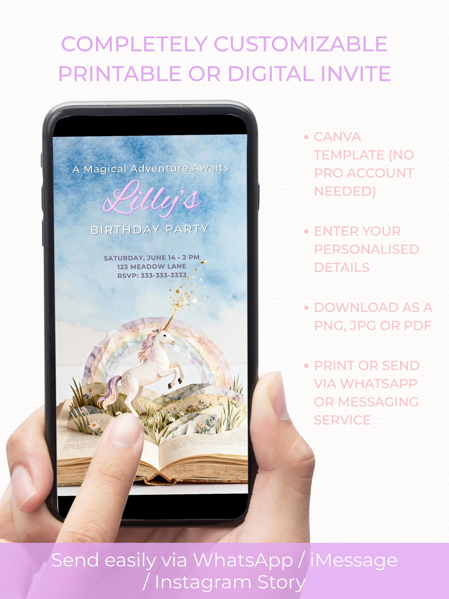 Printable Mermaid Birthday Invitation - Custom Storybook Magical Rainbow Party Invite (Instant Download Editable Canva Digital Evite)