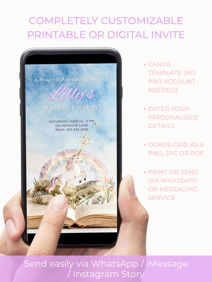 Printable Mermaid Birthday Invitation - Custom Storybook Magical Rainbow Party Invite (Instant Download Editable Canva Digital Evite)